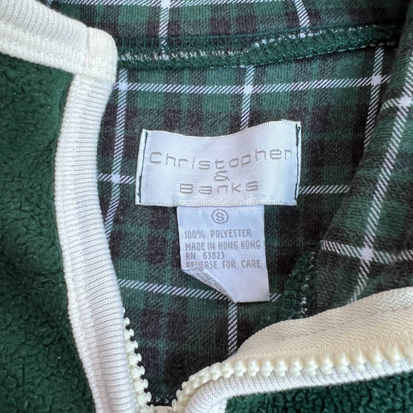VINTAGE CRISTOPHER & BANKS GREEN FLEECE HALF ZIP STAR EMBROIDERY FESTIVE SMALL - Picture 2 of 4